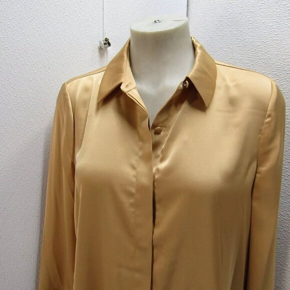 NEW DEREK LAM 10 Crosby Womens Selma Satin Button Blouse Size S Fawn Gold - Picture 6 of 8